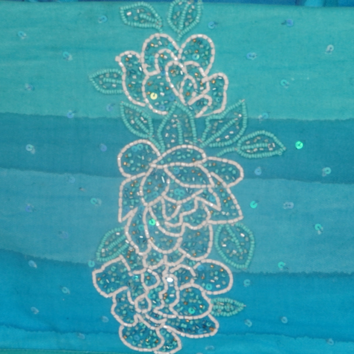 Ocean Blue Mini Tote Bag with Sequin Floral Embroidery