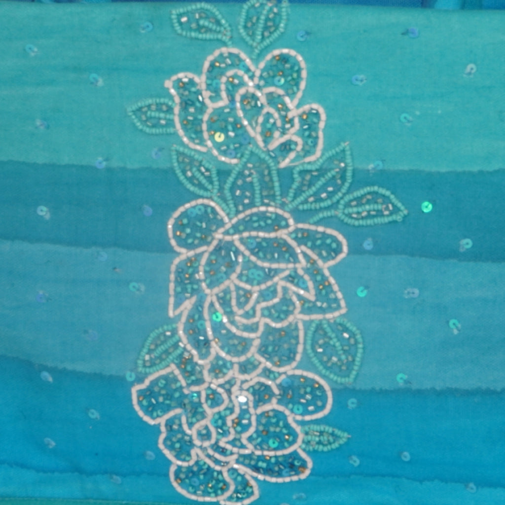 Ocean Blue Mini Tote Bag with Sequin Floral Embroidery