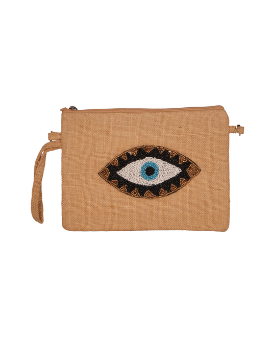 Evil Eye Beaded Jute Pouch