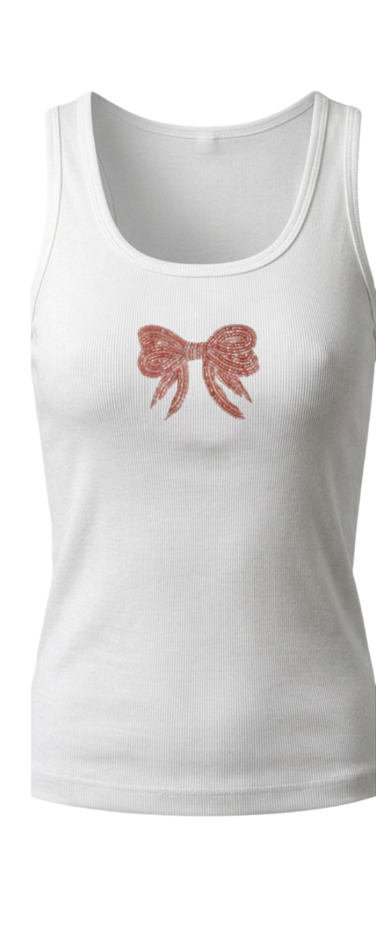 Bow : embroided cotton ribbed tank top