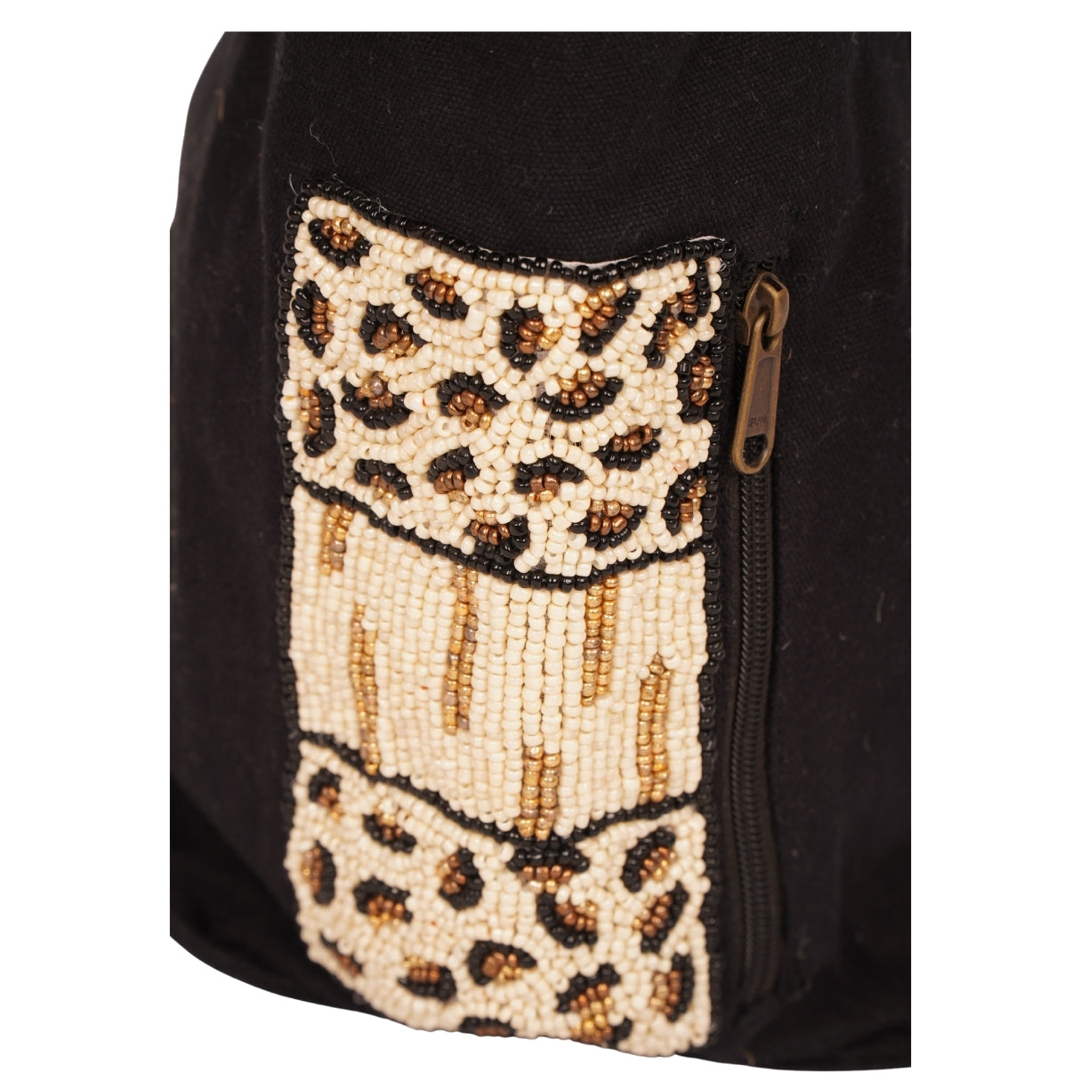 Black Canvas Tote with Beaded Leopard Patch