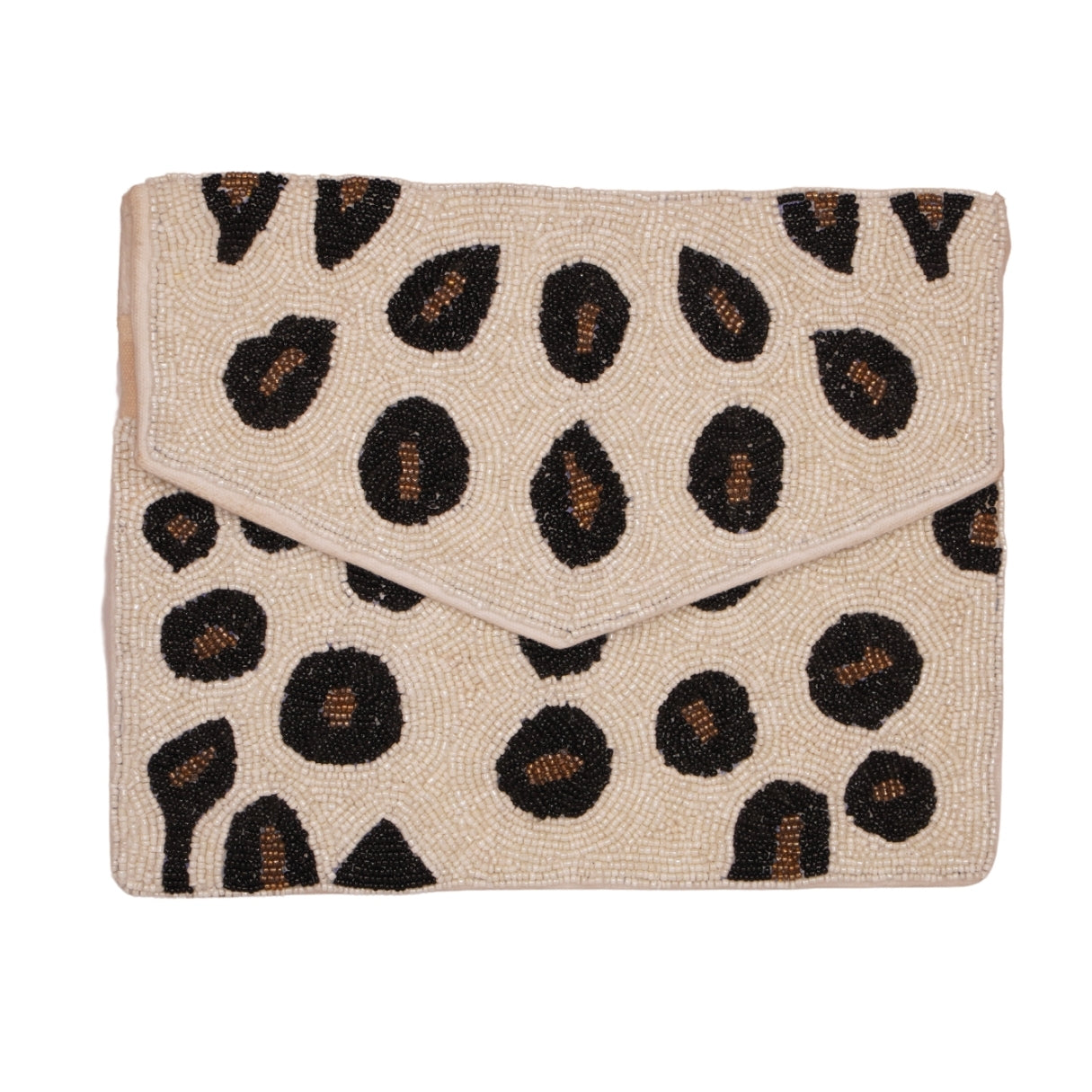 Leopard Print Beaded Envelope Clutch – Neutral Tones