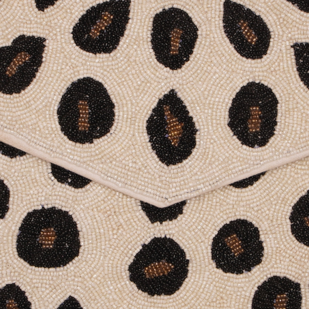 Leopard Print Beaded Envelope Clutch – Neutral Tones