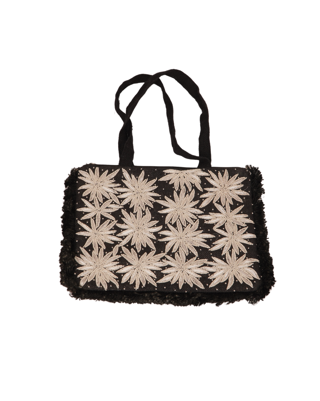 Black Floral Hand-Embroidered Tote Bag
