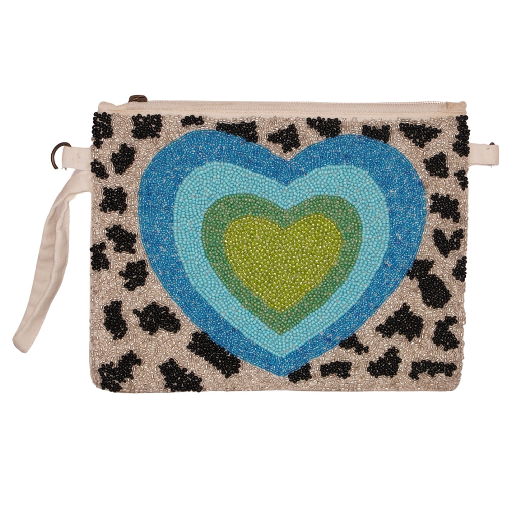 Beaded Heartburst Clutch with Animal Print Accents