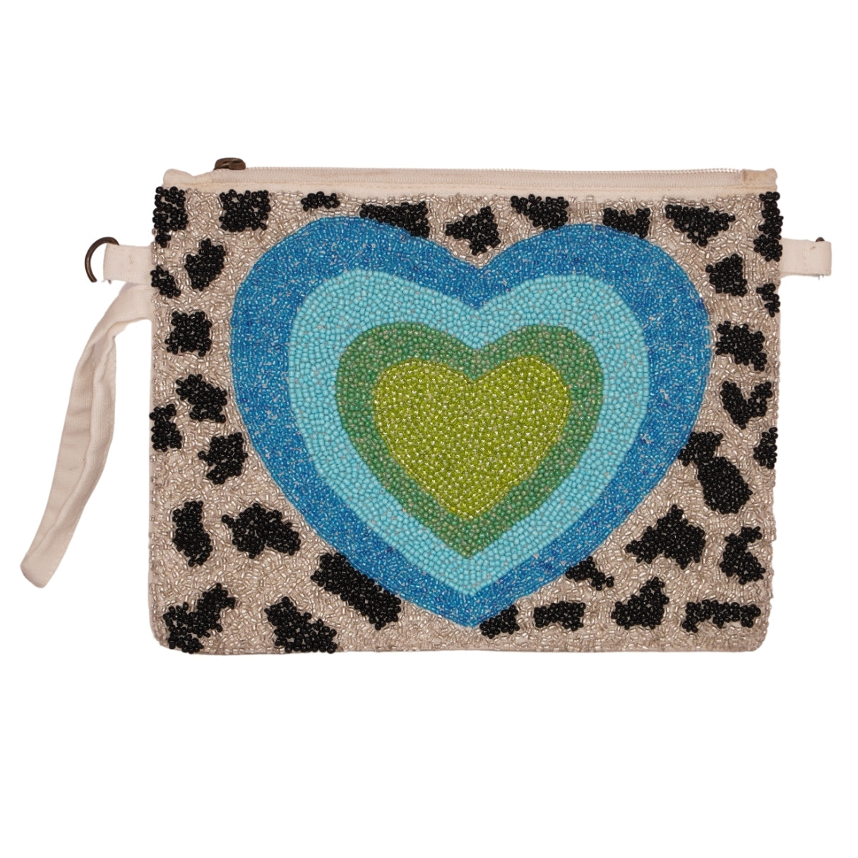 Beaded Heartburst Clutch with Animal Print Accents