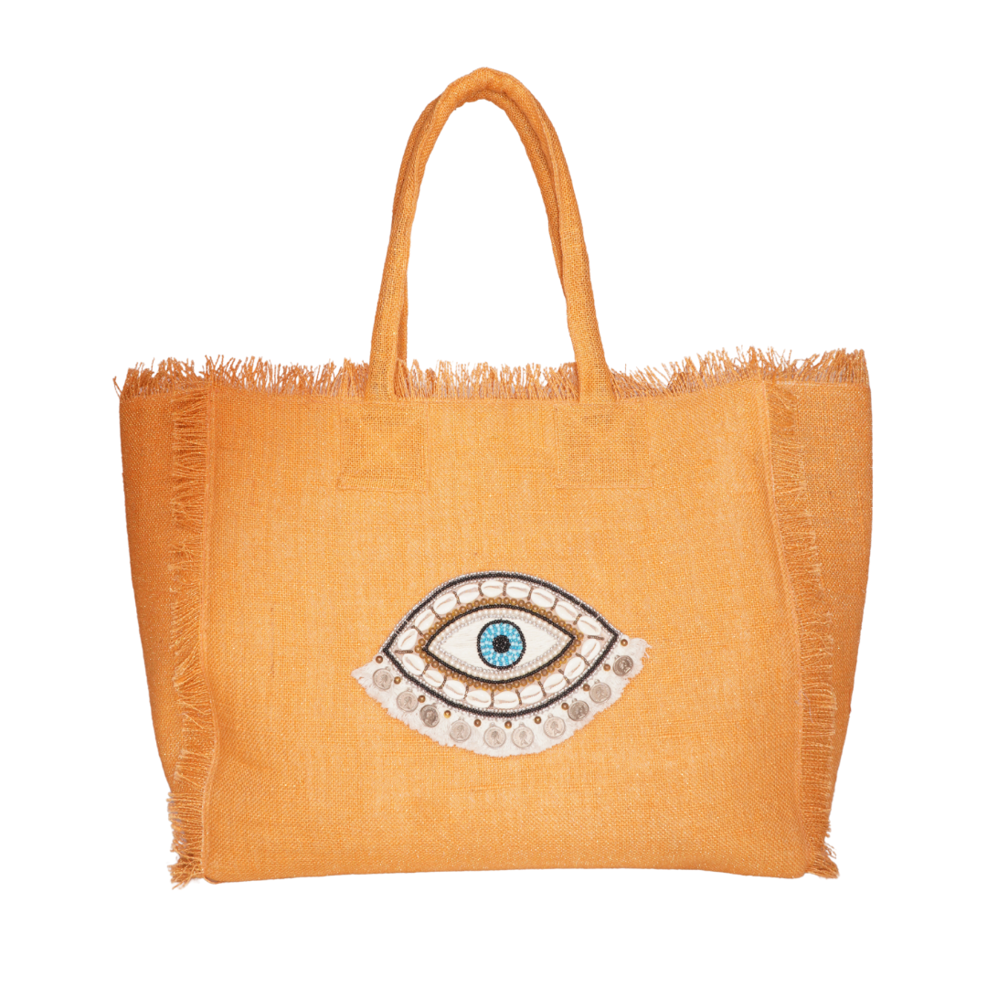 Jute Evil Eye Tote with Shell Detailing – Desert Bloom Edition