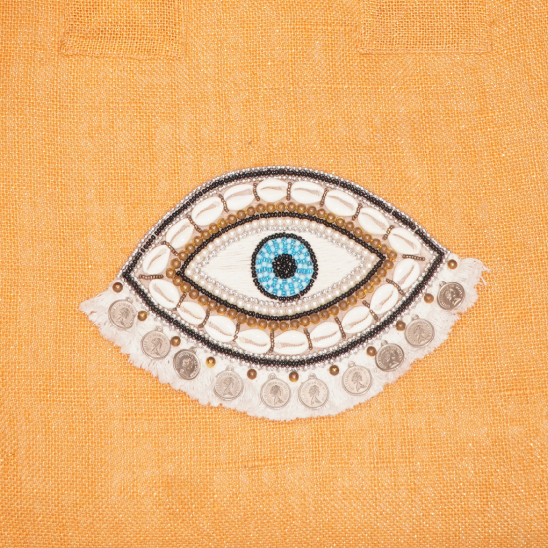 Jute Evil Eye Tote with Shell Detailing – Desert Bloom Edition