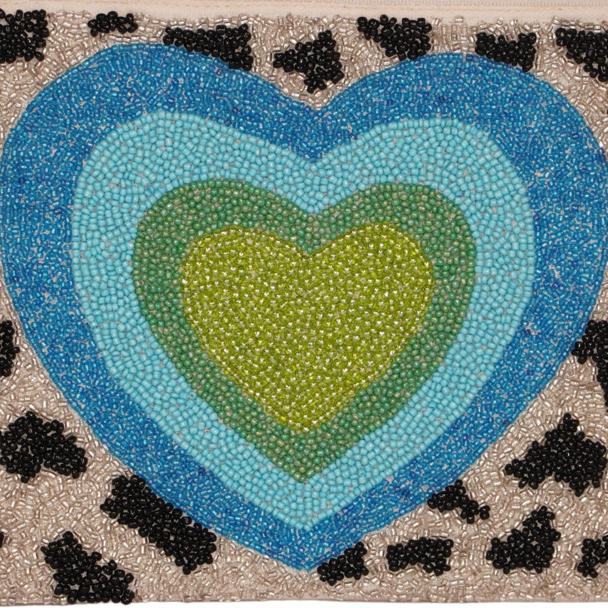 Beaded Heartburst Clutch with Animal Print Accents