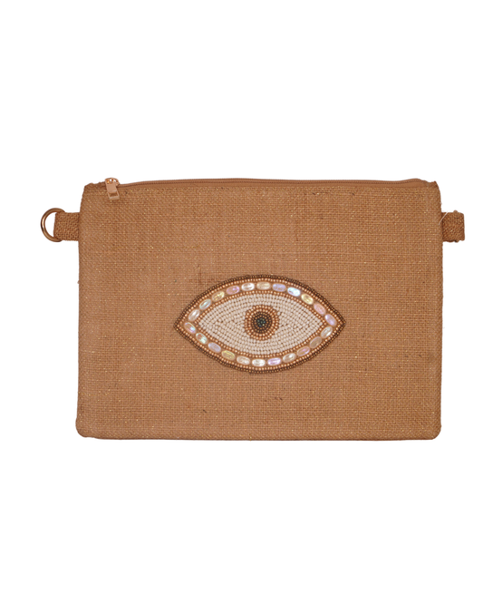 Golden Evil Eye Beaded Clutch with Pearls