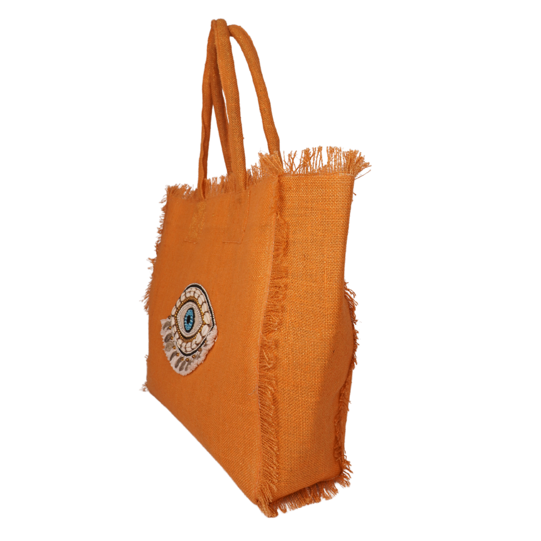Jute Evil Eye Tote with Shell Detailing – Desert Bloom Edition