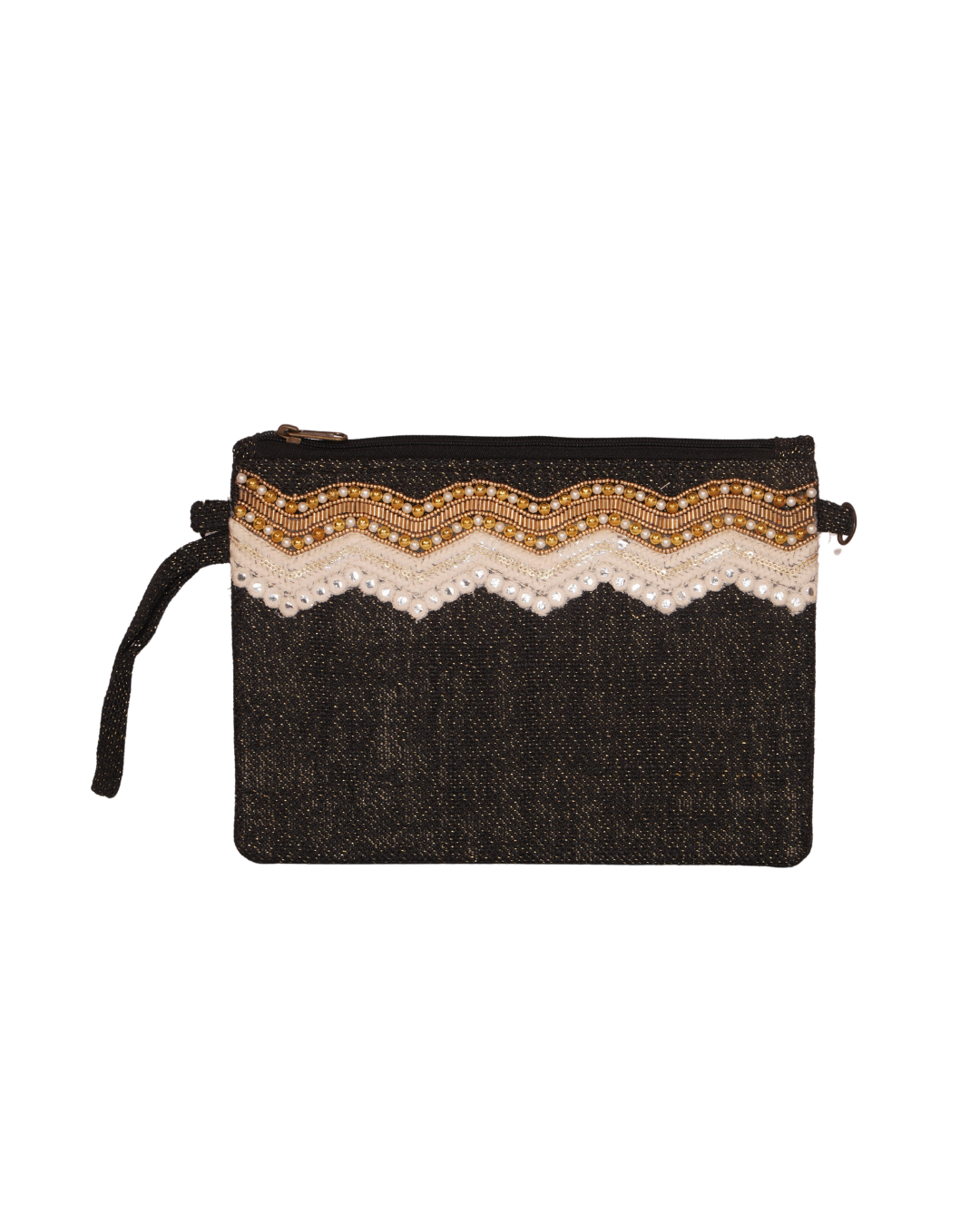 Black and Gold Zigzag Embroidered Clutch