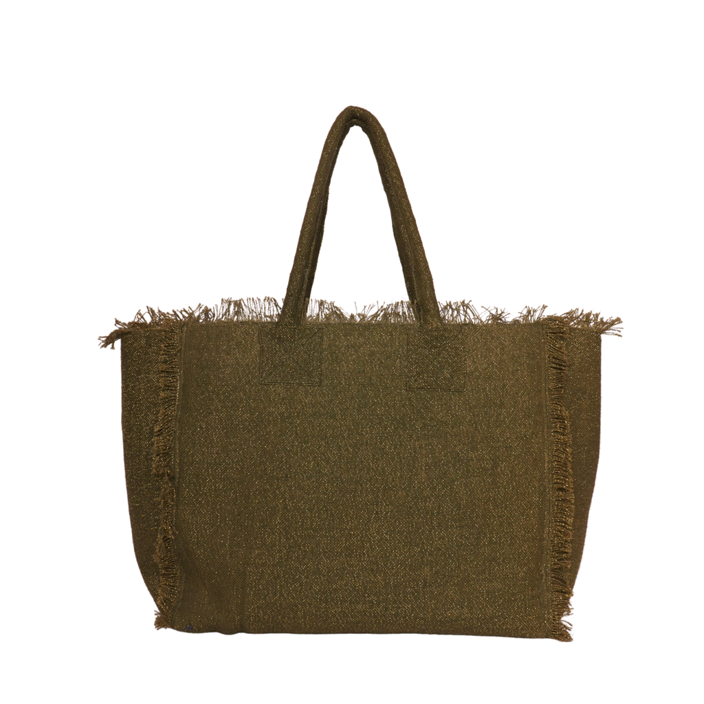 Olive Green Evil Eye Tote with Shell &amp; Sequin Embroidery – Boho Luxe Edition
