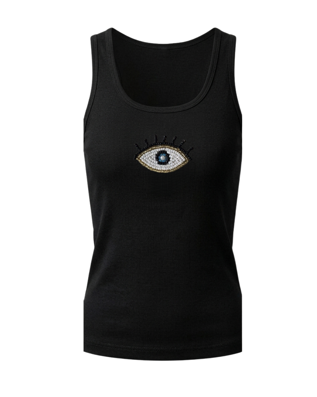 evil eye 2 embroided cotton ribbed tank top