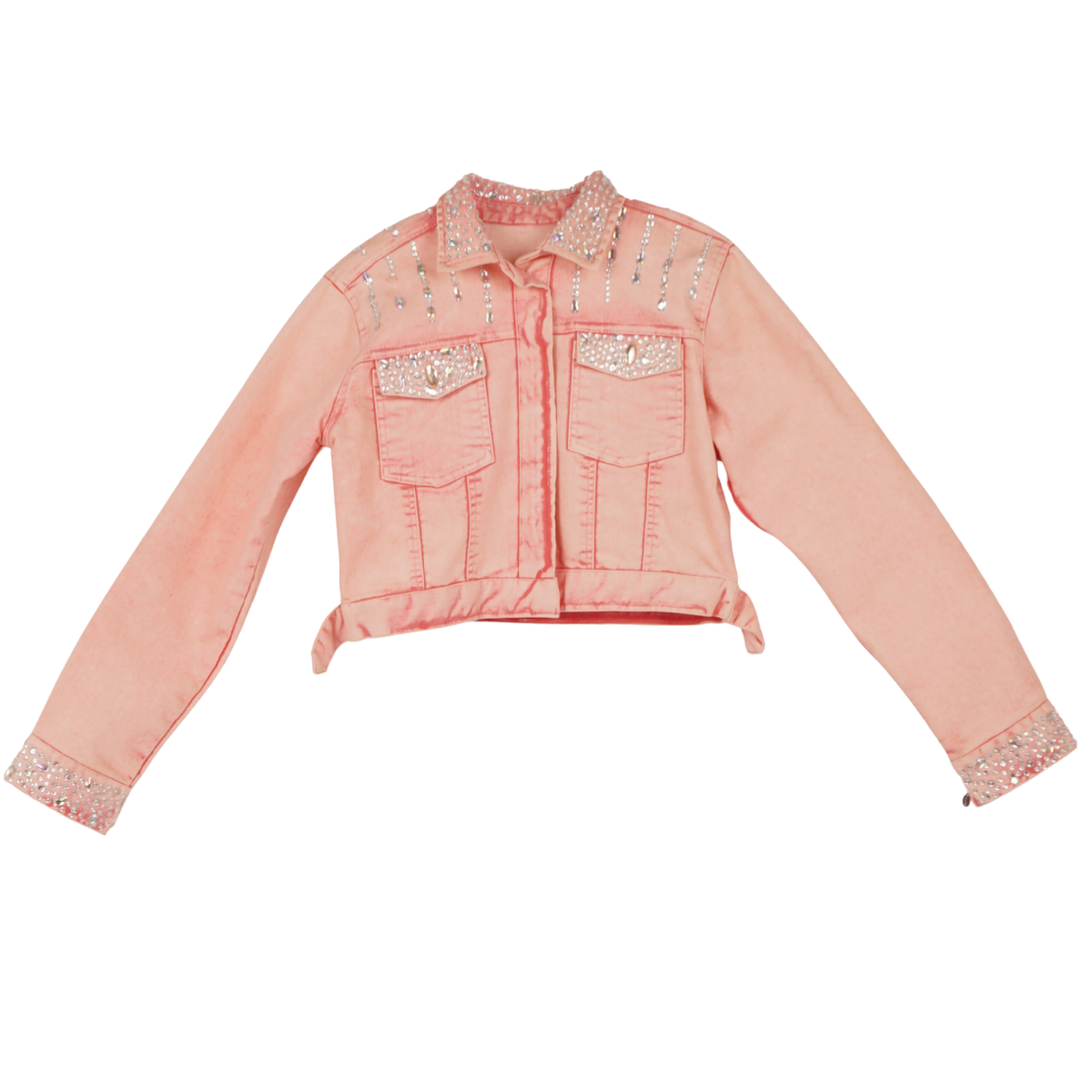 Embellished Blush Pink Cropped Denim Jacket