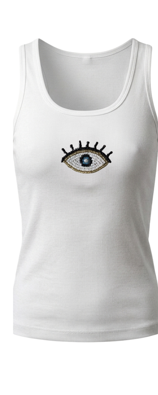 evil eye 2 embroided cotton ribbed tank top
