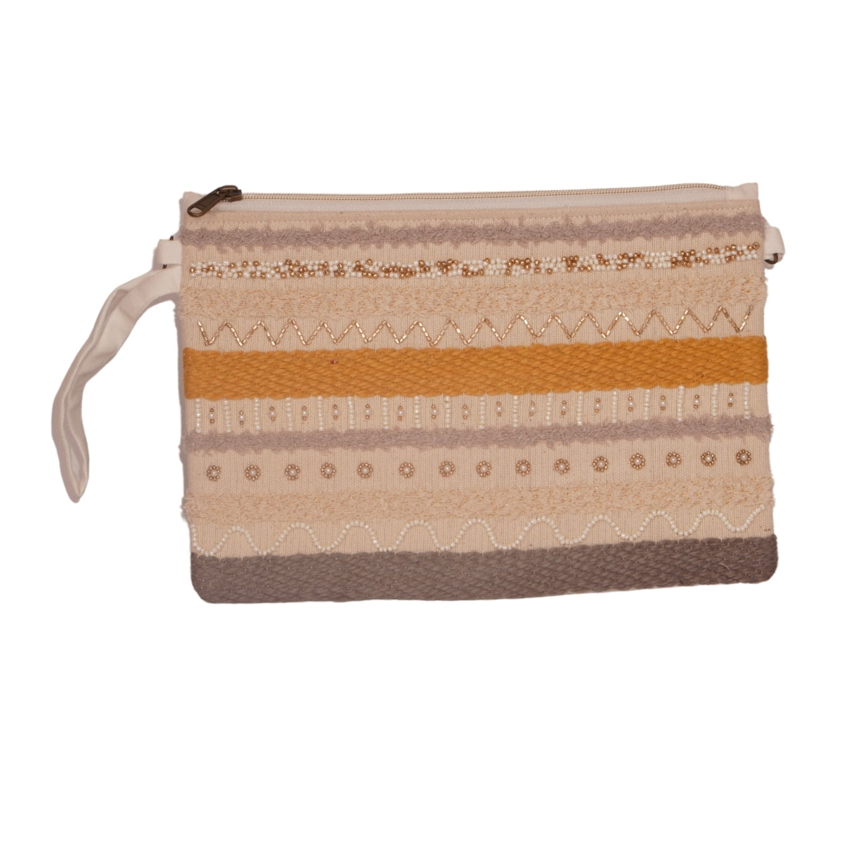 Textured Striped Fabric Clutch – Earthy Neutrals