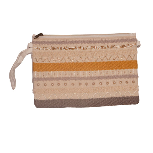 Textured Striped Fabric Clutch – Earthy Neutrals