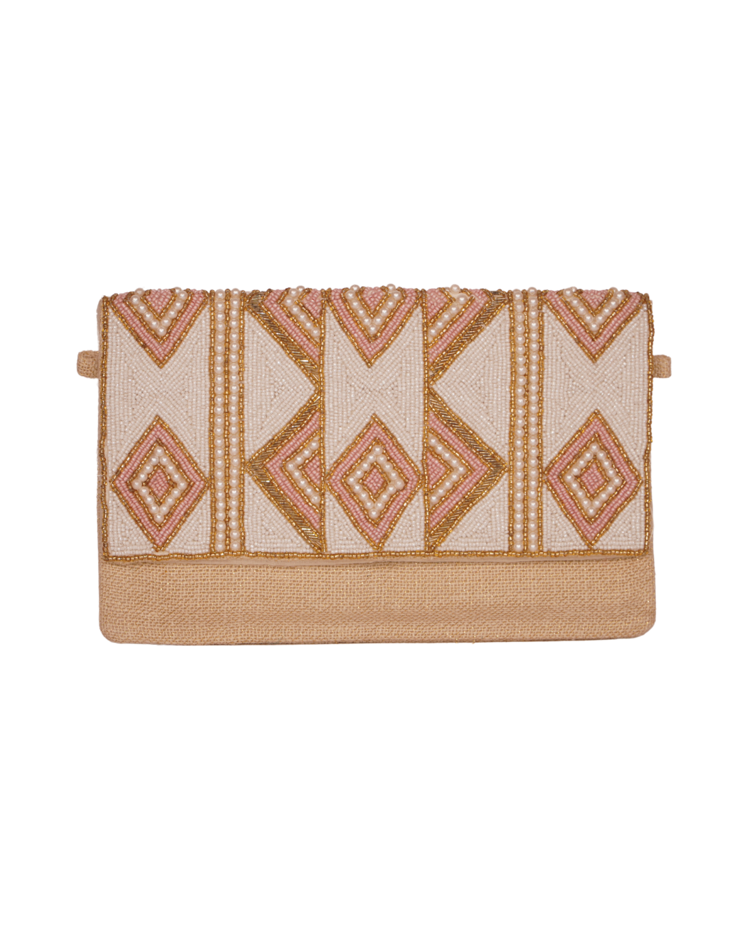 Pastel Diamond Beaded Jute Clutch