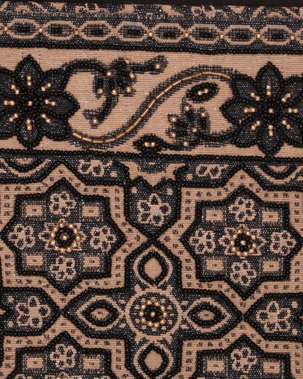 Black Floral & Geometric Embroidered Canvas Pouch