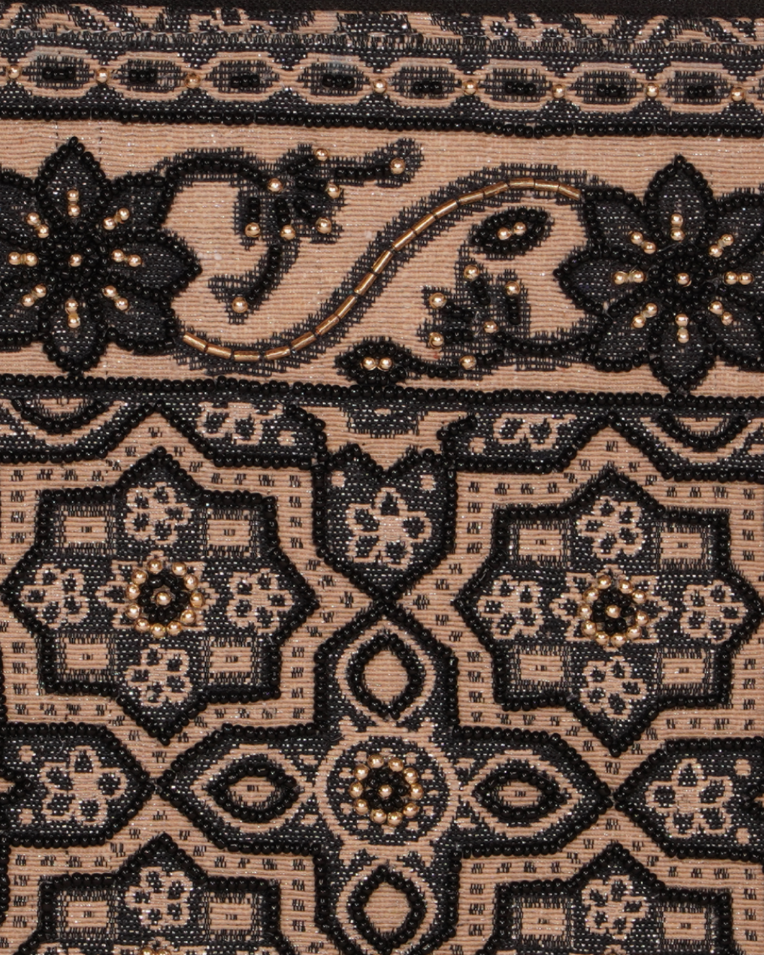 Black Floral & Geometric Embroidered Canvas Pouch