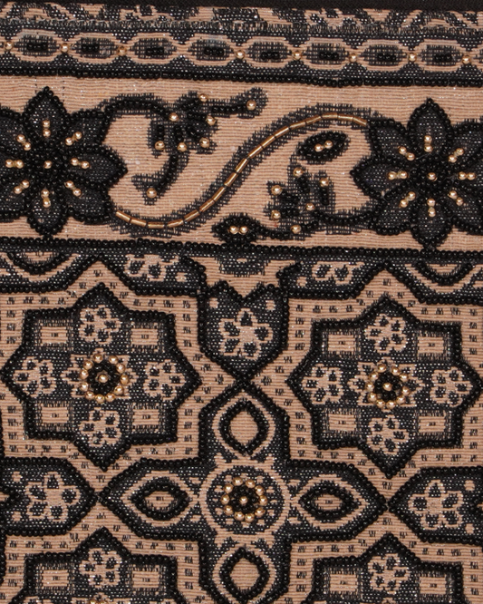 Black Floral & Geometric Embroidered Canvas Pouch