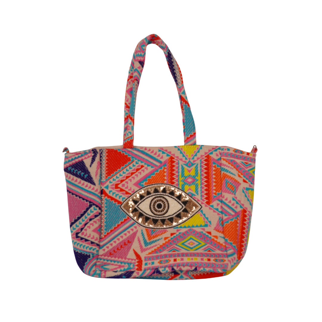 Boho Evil Eye Tote – Multicolor Aztec Vibes