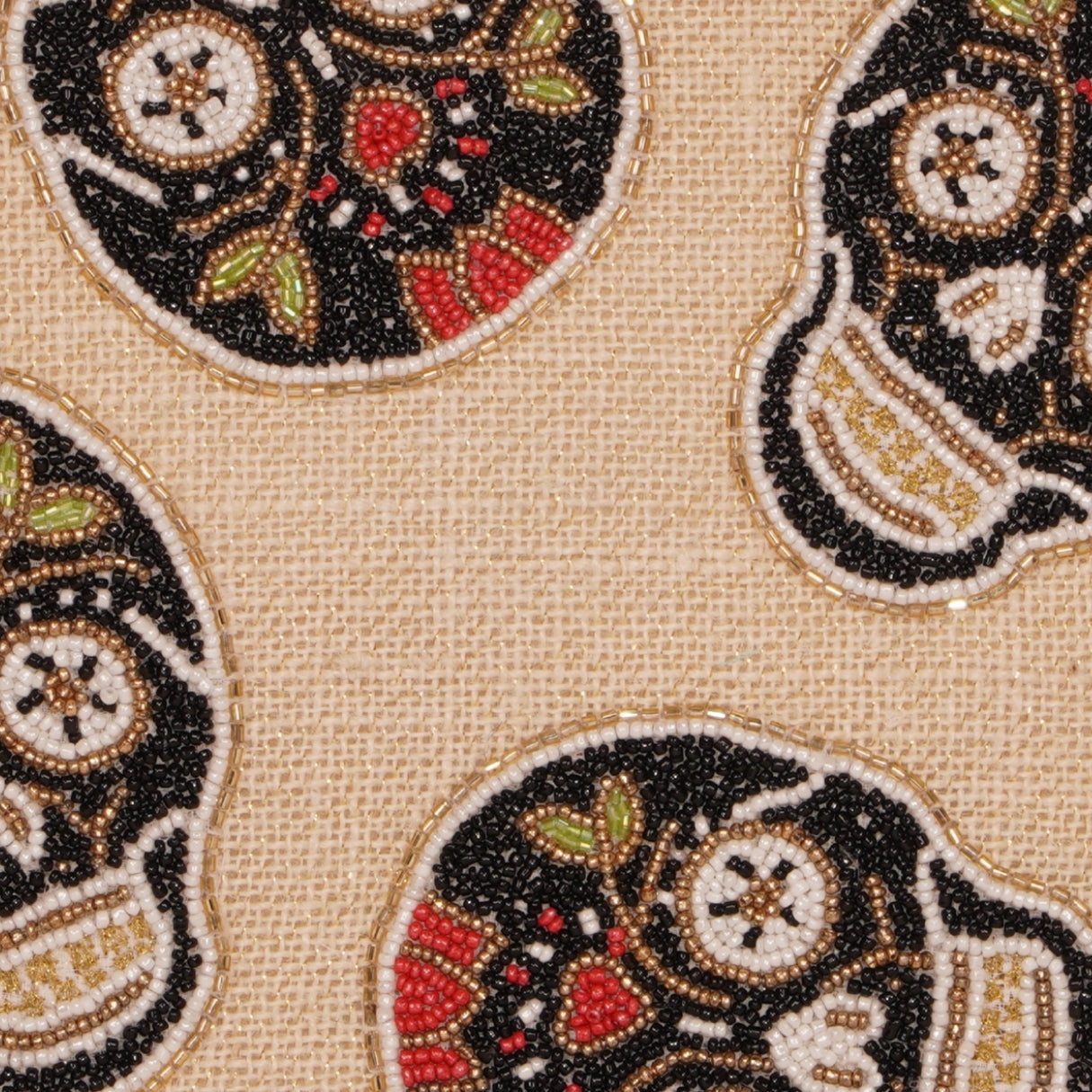 Beige Sugar Skull Beaded Clutch – Día de los Muertos Style