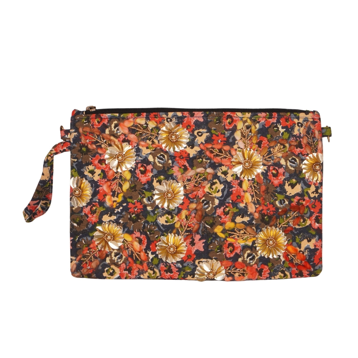 Floral Sequin Embellished Clutch – Multicolor Garden Print
