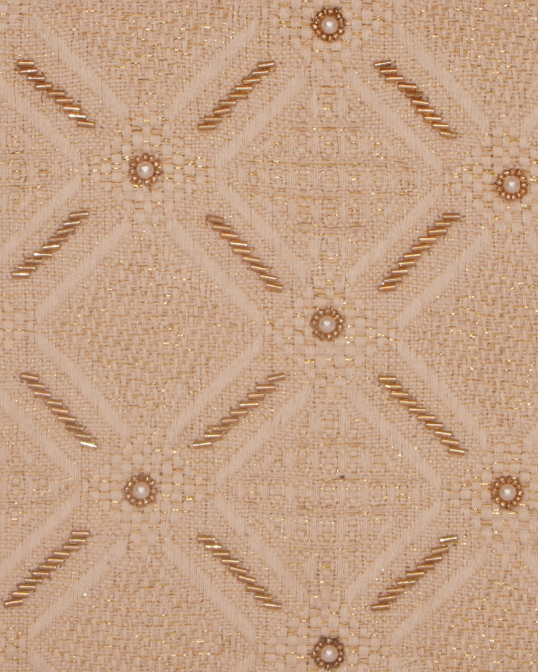 Beige Tone-on-Tone Embroidered Geometric Clutch