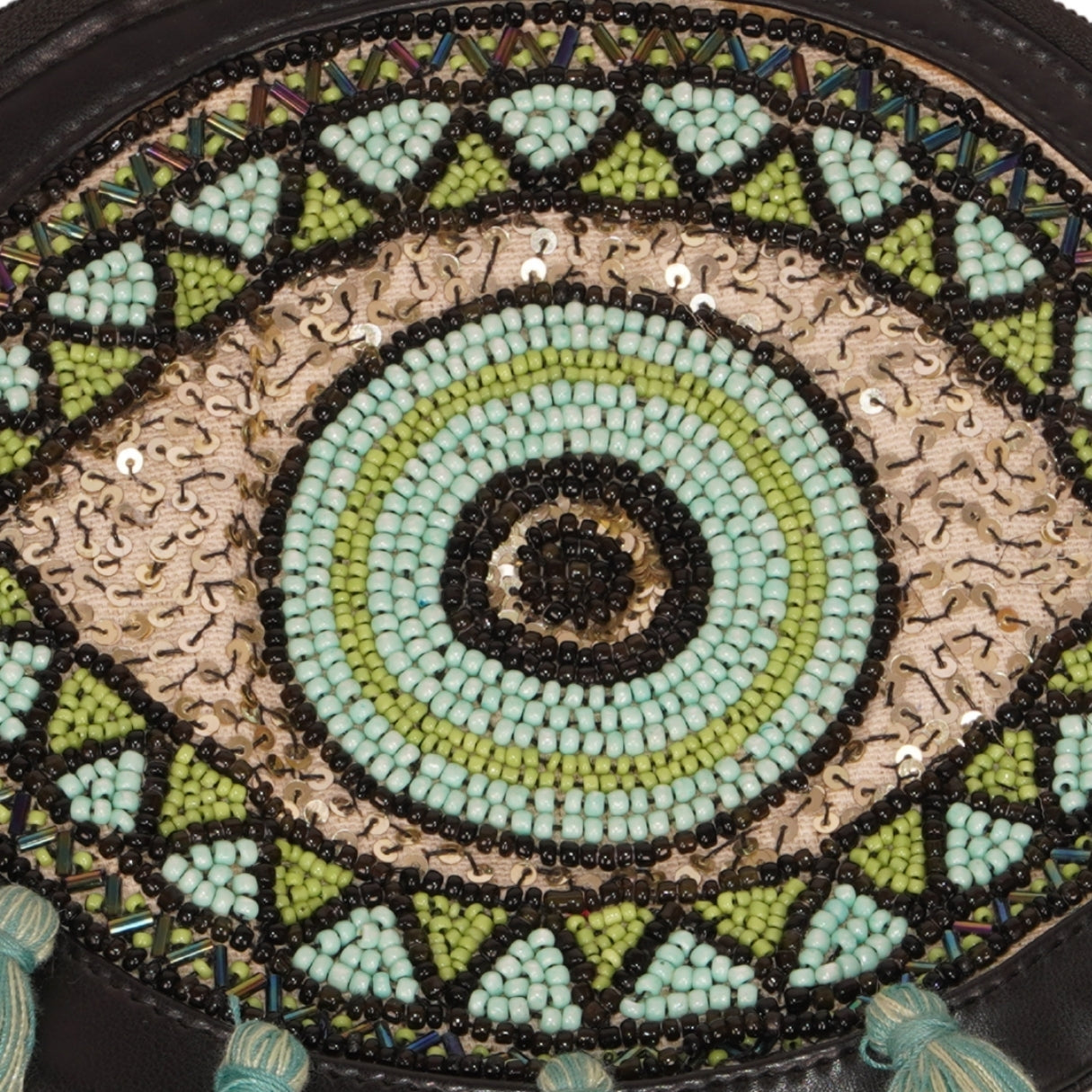 Beaded Evil Eye Pouch with Turquoise Tassels