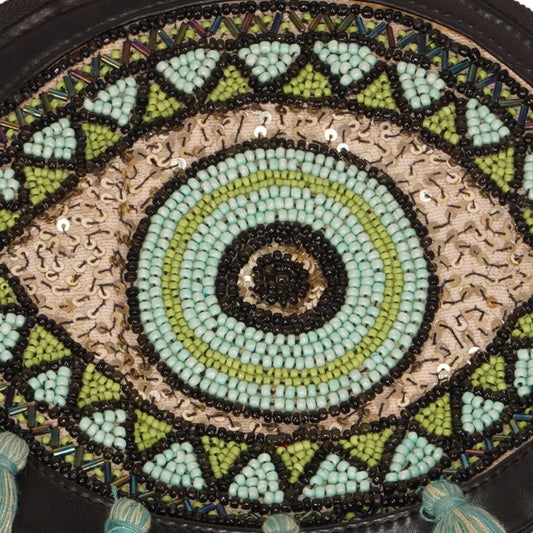 Beaded Evil Eye Pouch with Turquoise Tassels