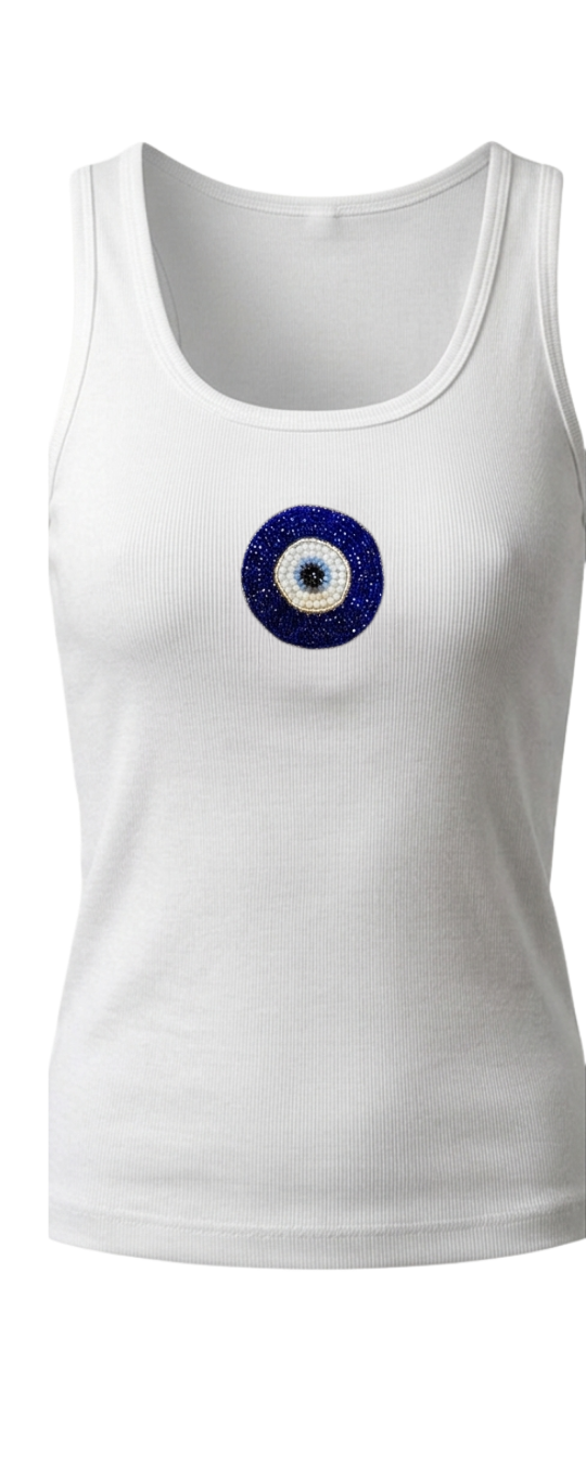Women’s Beaded Evil Eye Ribbed Tank Top