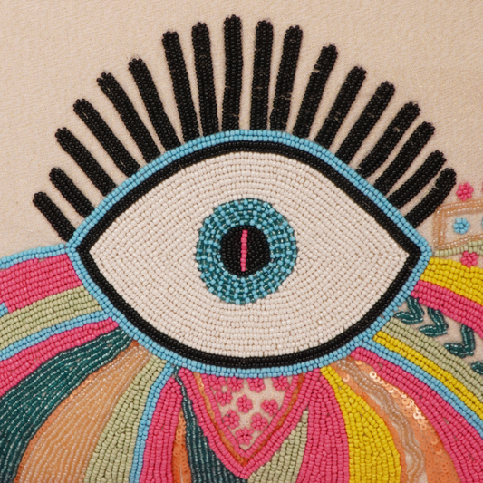 Radiant Eye Tote – Pink Trimmed Boho Chic Statement Bag