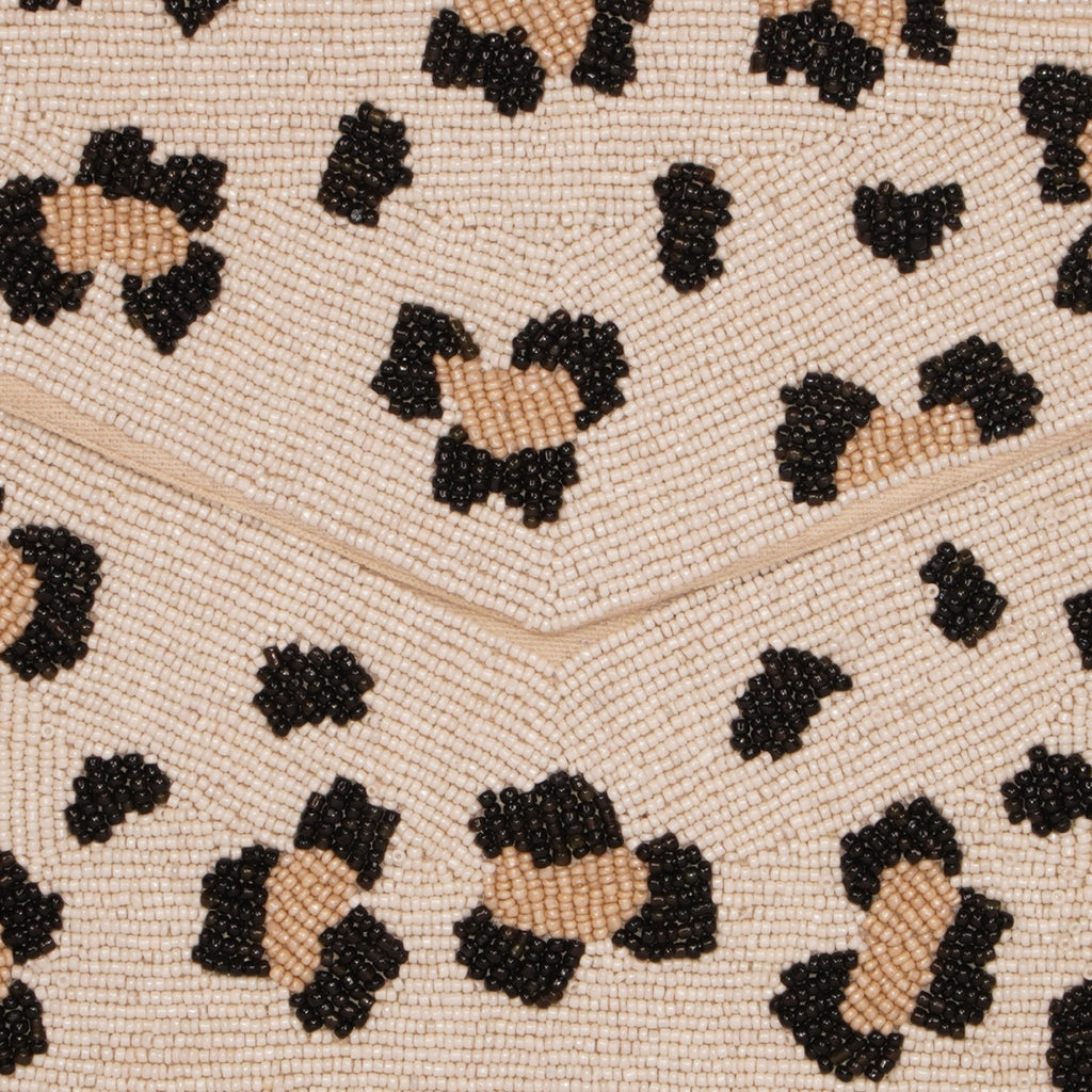 Beaded Leopard Print Envelope Clutch – Cream &amp; Tan
