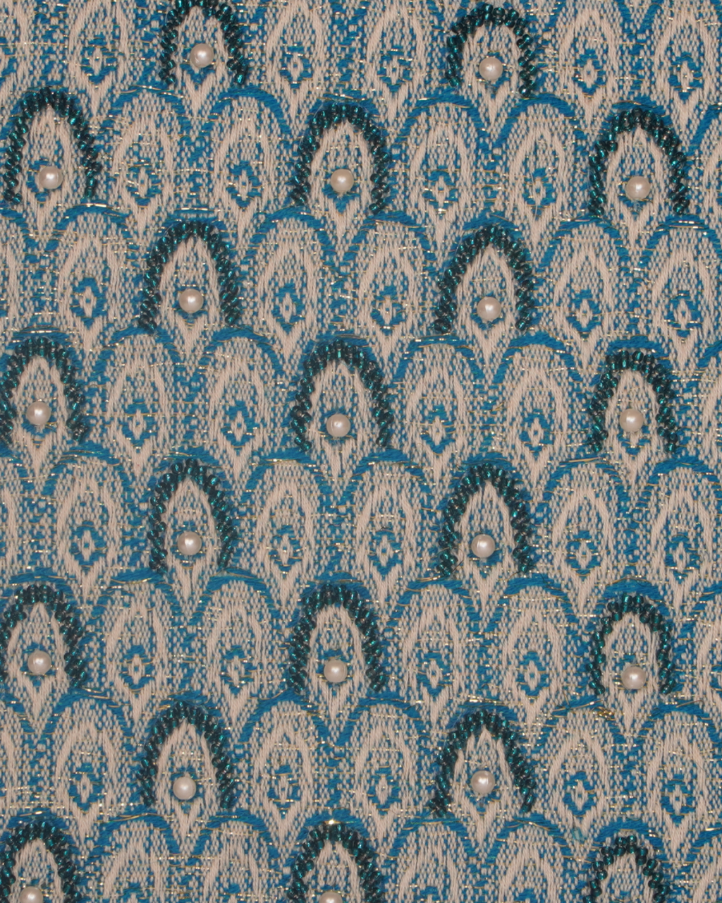 Blue Brocade Peacock Feather Canvas Pouch