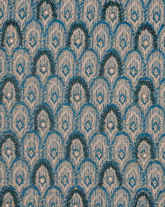 Blue Brocade Peacock Feather Canvas Pouch