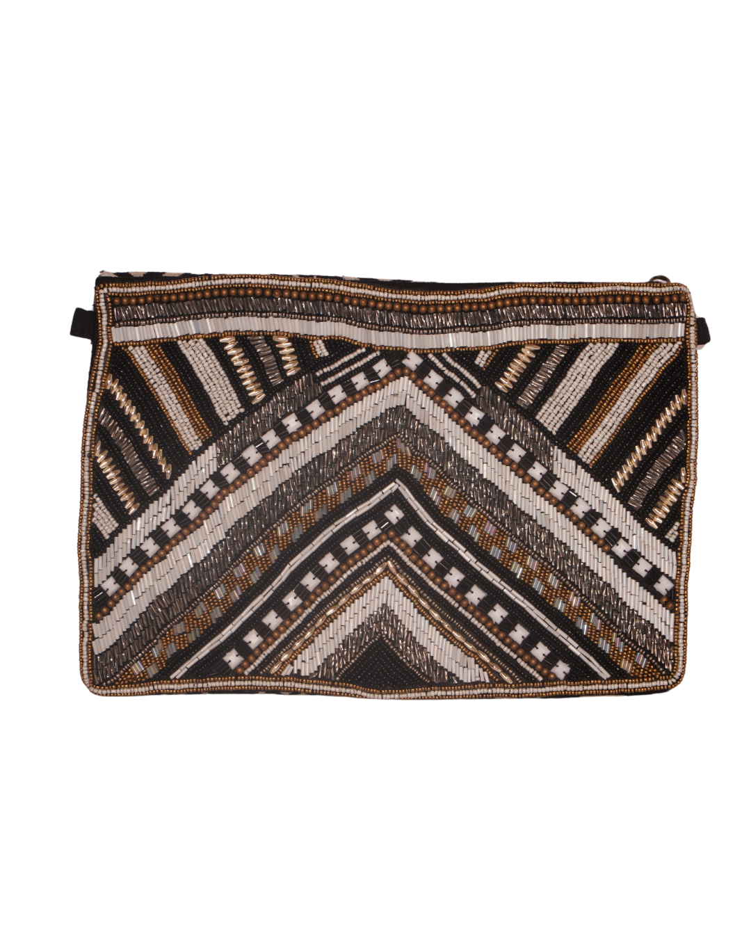 Black & amp - Gold Chevron Beaded Evening Clutch