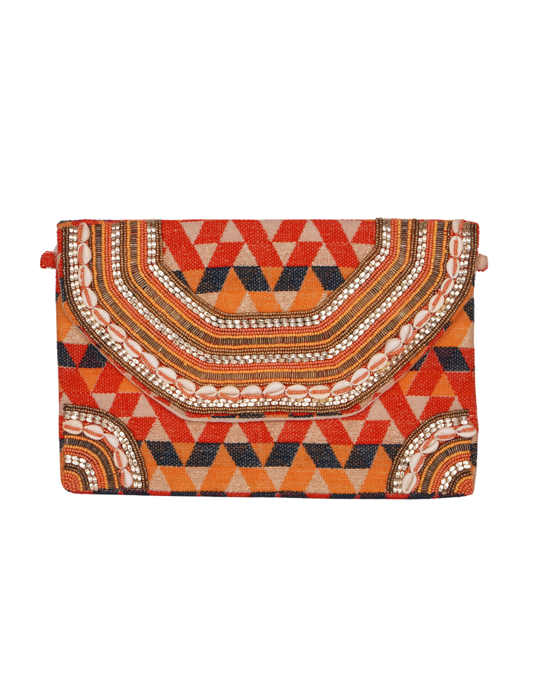Tribal Geo Beaded Clutch with Cowrie Shells