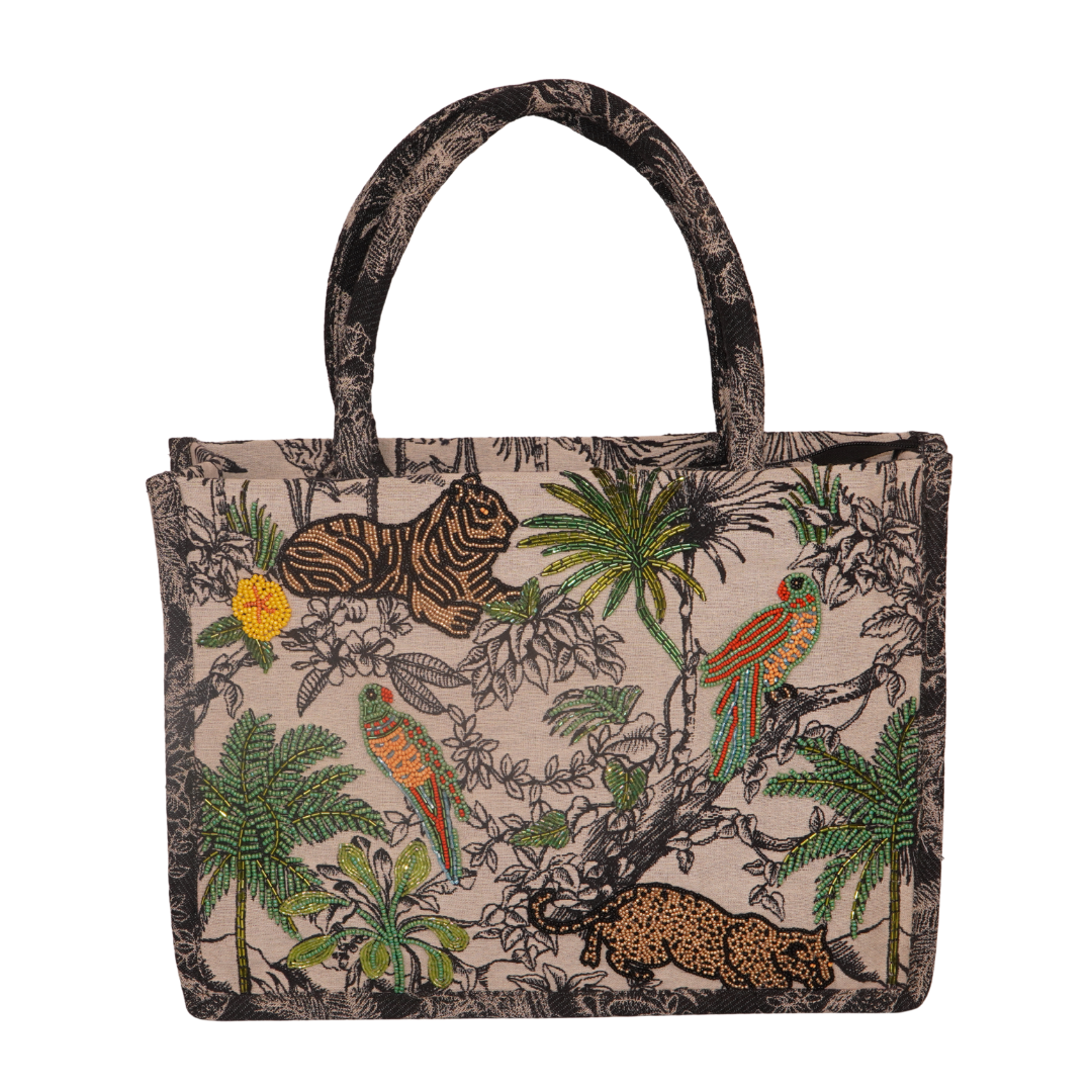 Jungle Story Tote – Embroidered Safari Canvas Bag