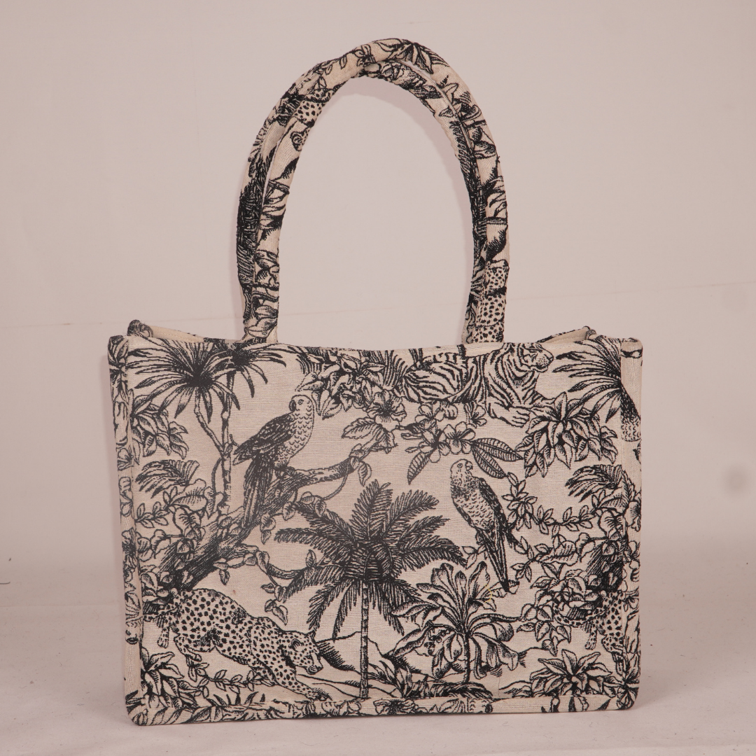 Jungle Story Tote – Embroidered Safari Canvas Bag