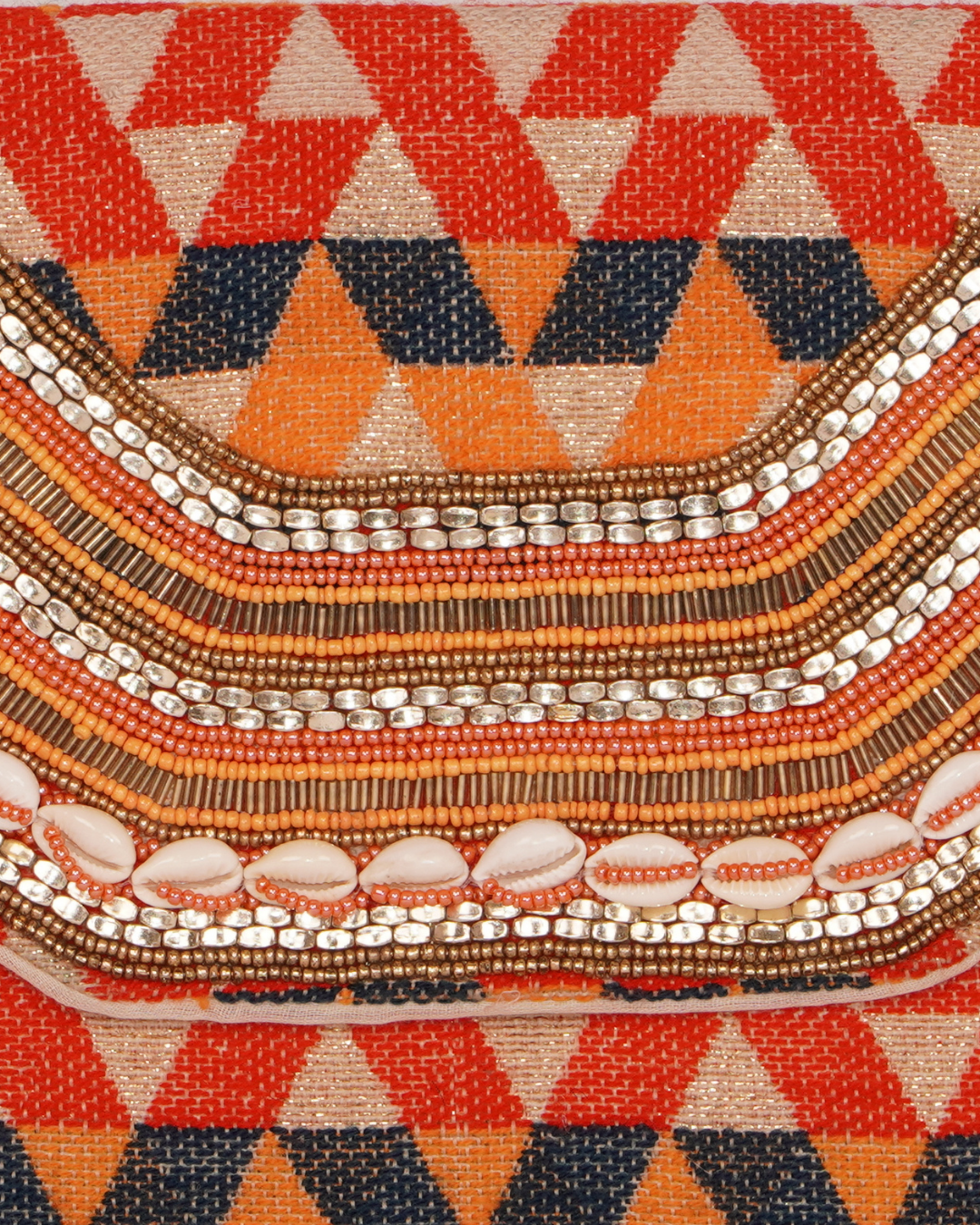 Tribal Geo Beaded Clutch with Cowrie Shells