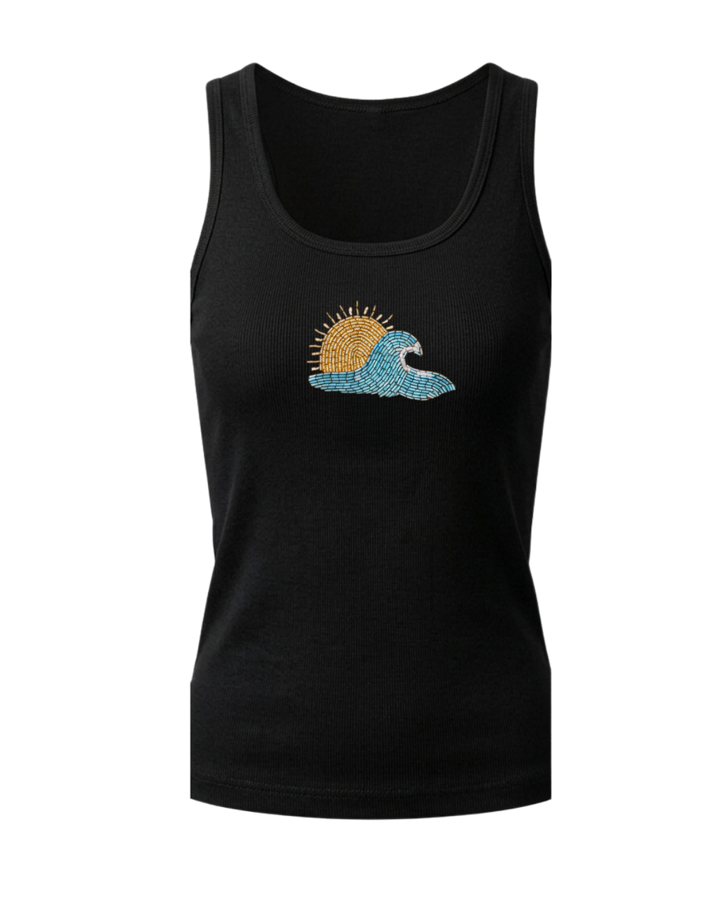 Women’s Ribbed Tank Top with Hand-Beaded Sun & Wave