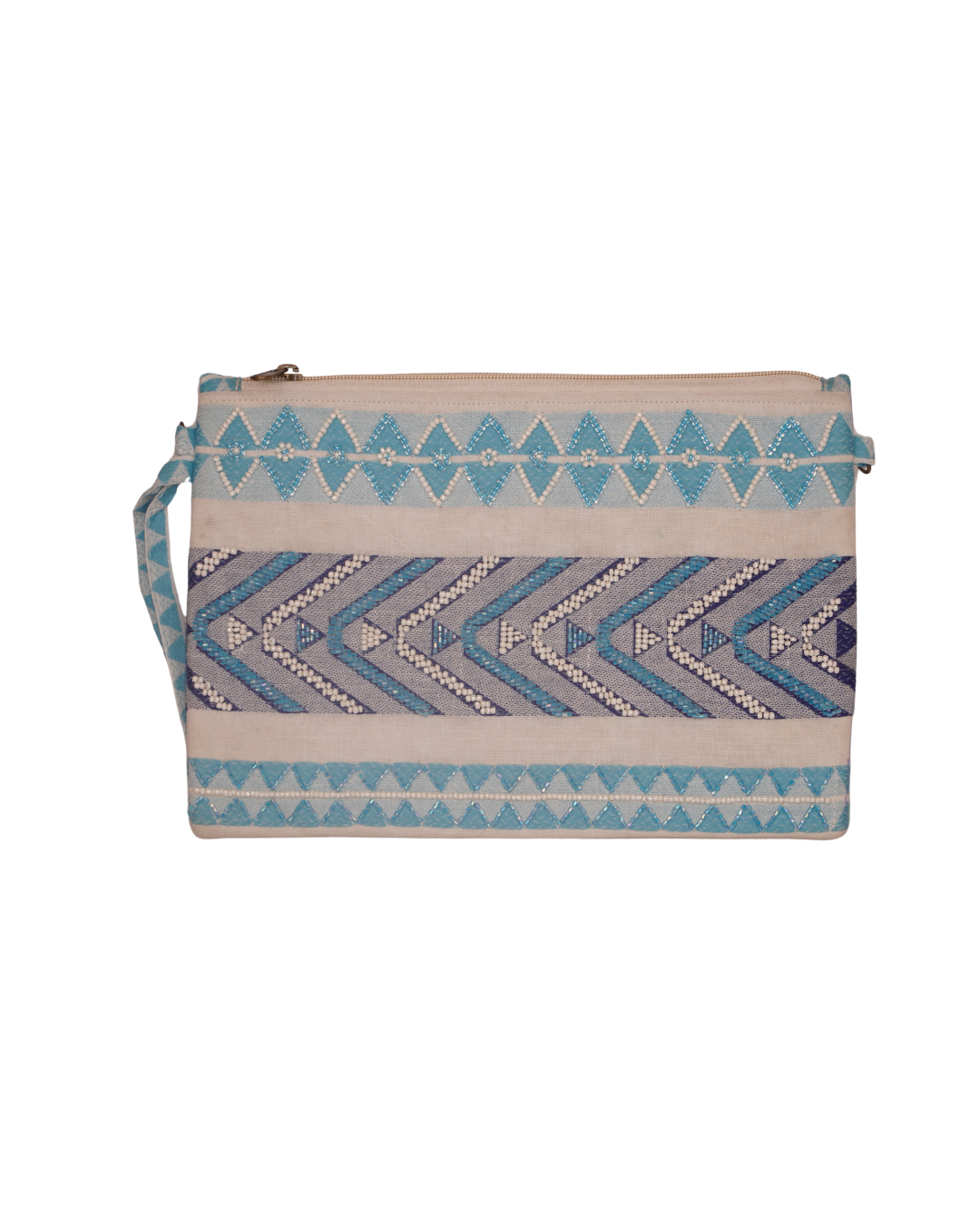 Blue Tribal Embroidered Canvas Pouch