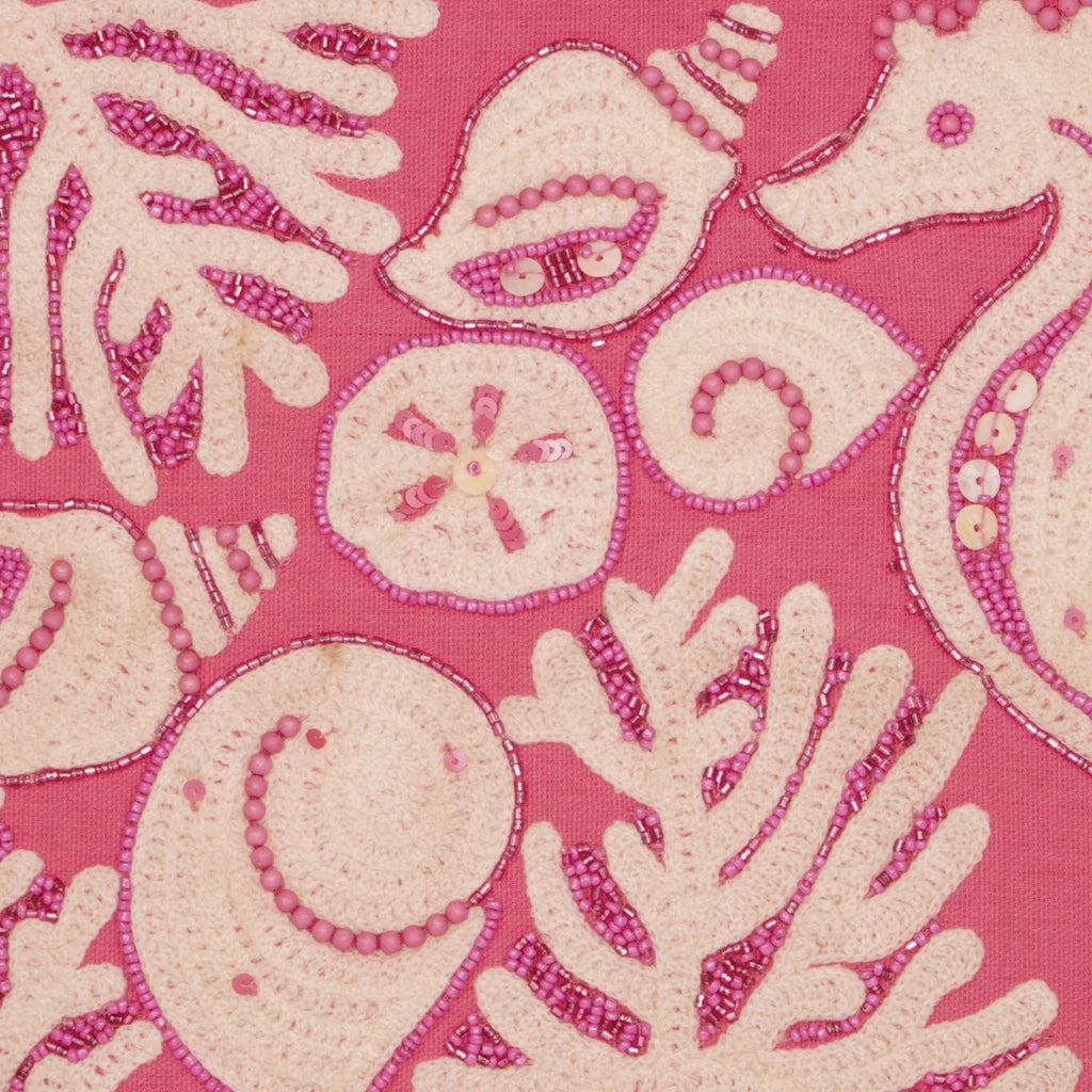 Pink Sea Life Embroidered Clutch – Seahorse &amp; Shell Motif