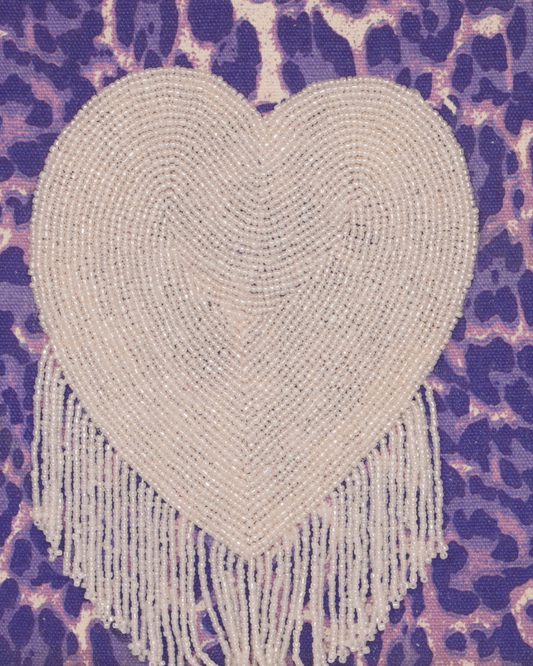 Purple Animal Print Pouch with Beaded Heart & Fringe