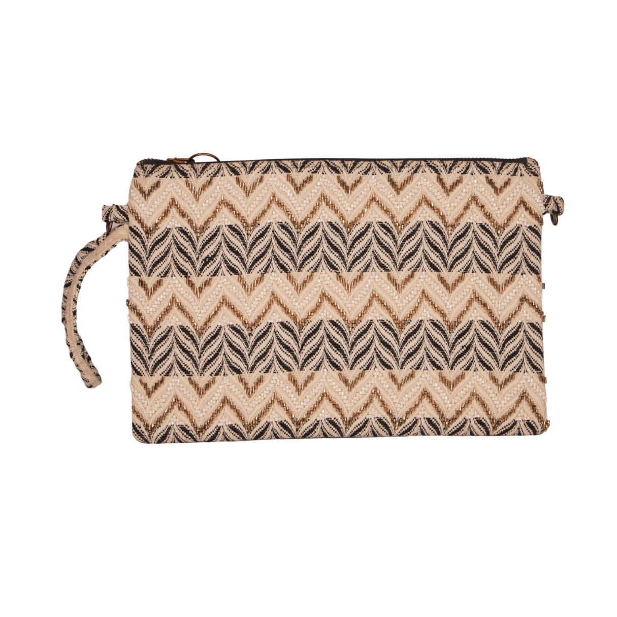 Neutral Chevron &amp; Leaf Pattern Clutch – Woven Texture