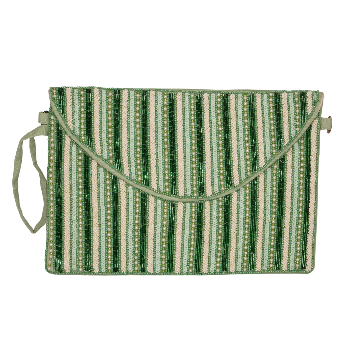 Green Striped Beaded Envelope Clutch – Fresh Meadow Tones