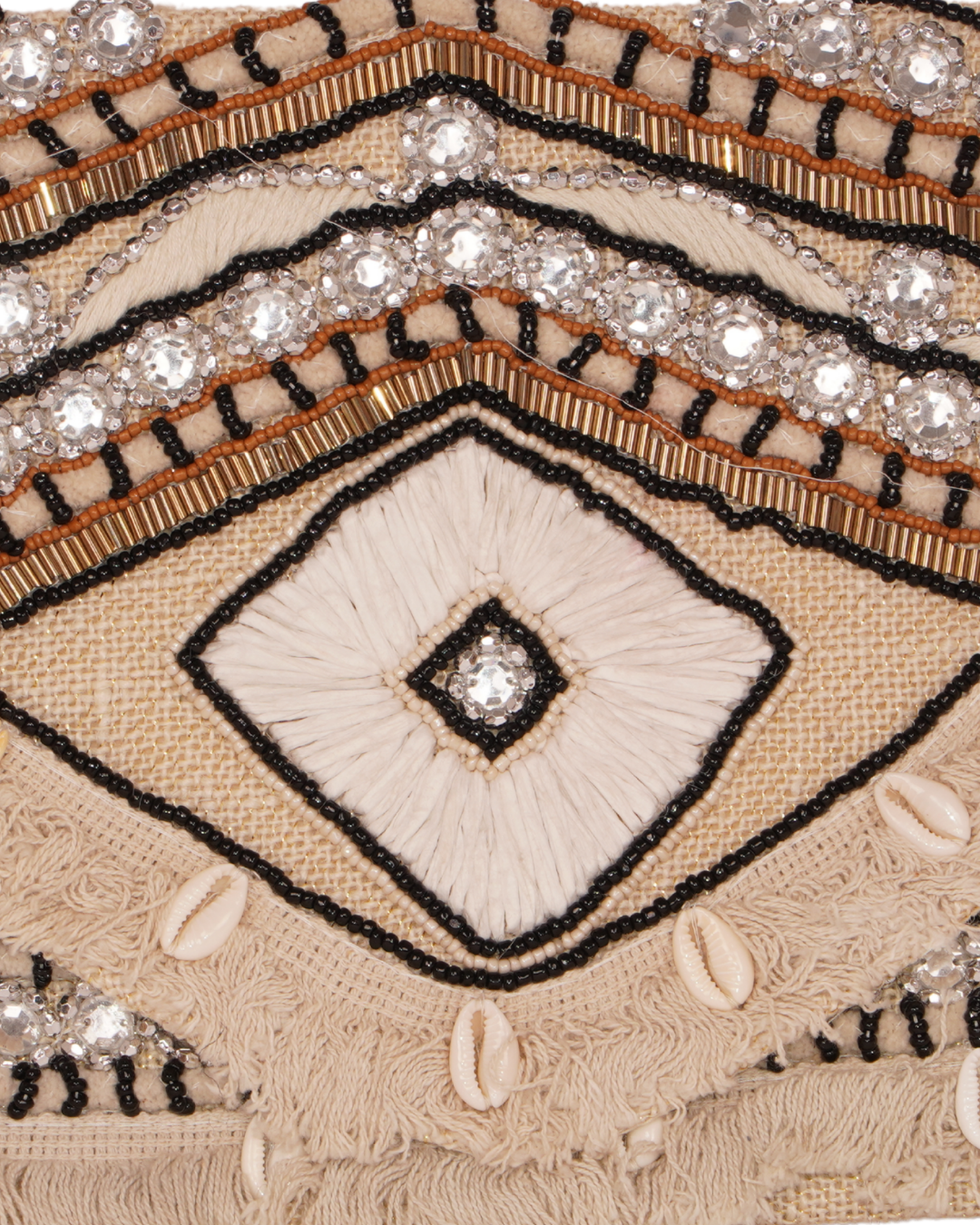 Boho Mirror Work Clutch with Shells & Fringes