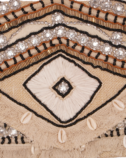 Boho Mirror Work Clutch with Shells & Fringes